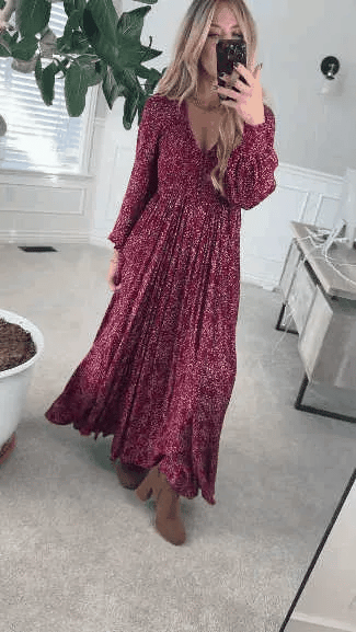 🌺NU 60% KORTING! ✨ Dames maxi-jurk van rayon met bloemenprint, gesmokte taille en voering – flatterende pasvorm, lichtgewicht stof en elegante boho-stijl 💃