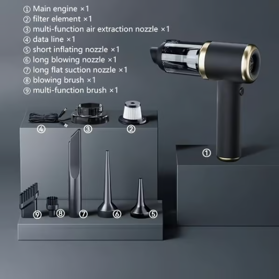 💨 Draagbare stofzuiger | Zuig- en blaasfunctie · Lange batterijduur · Slank en draagbaar · Compleet met accessoires