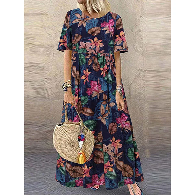 Retro maxi-jurk met bloemenprint ๐ผ Ronde hals, korte mouwen, losvallend en zwierig, waardoor je eruitziet alsof je zo uit een tuin bent gestapt ๐ฟ