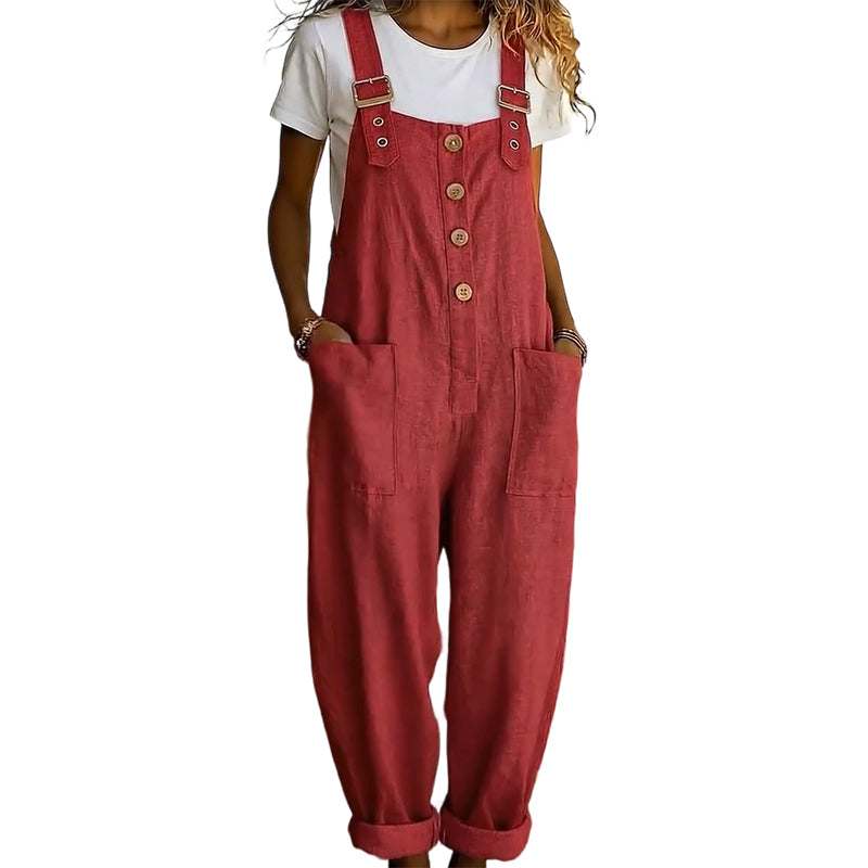 ๐ NU 60% KORTING! ๐ฟ Casual damesoveralls met knoopsluiting โ Verstelbare bandjes, ademende stof en relaxte pasvorm โจ
