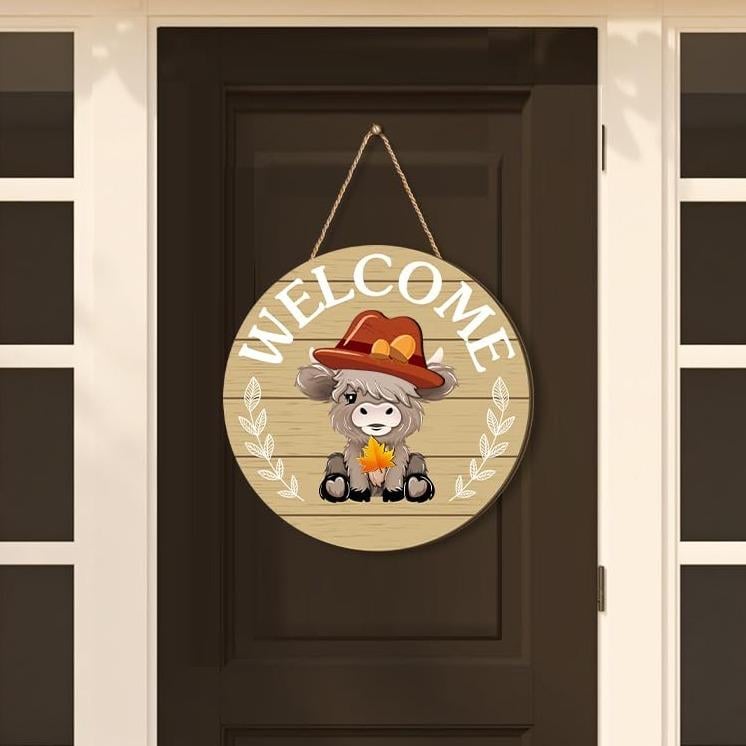 🐇LENTE 2026 HOT SELLER💥Highland Cow-bord Verwisselbaar welkomstbord met magneet Afneembare hoeden Schattige hangende koeien