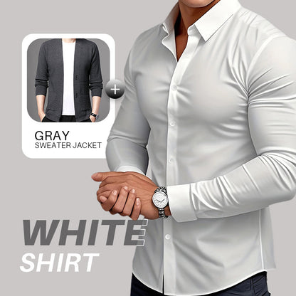 🔈🔈60% korting🔥Effen overhemden met lange mouwen en revers voor heren