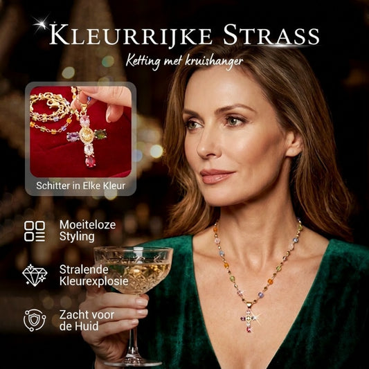 💎 50% KORTING!! ✝️ Kleurrijke ketting met kruisvormige hanger van strass – levendige glinstering, verstelbare lengte en een betekenisvol statement ✨