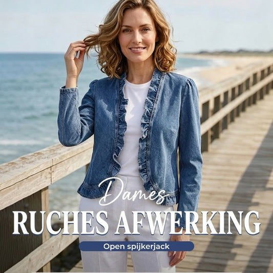 🧥 50% KORTING !! 🌸 Damesjeansjack met ruches en open voorkant – Lichtgewicht en vrouwelijk – Veelzijdig en chic 👗