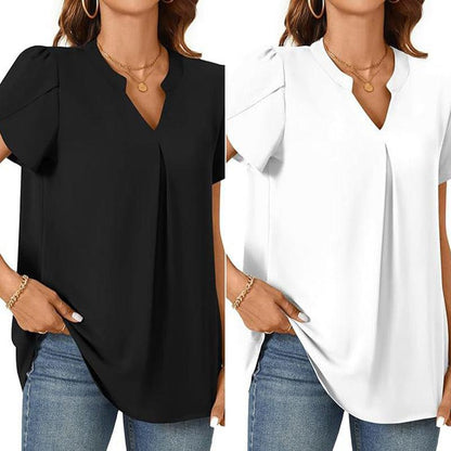 Dames V-hals effen top met korte mouwen