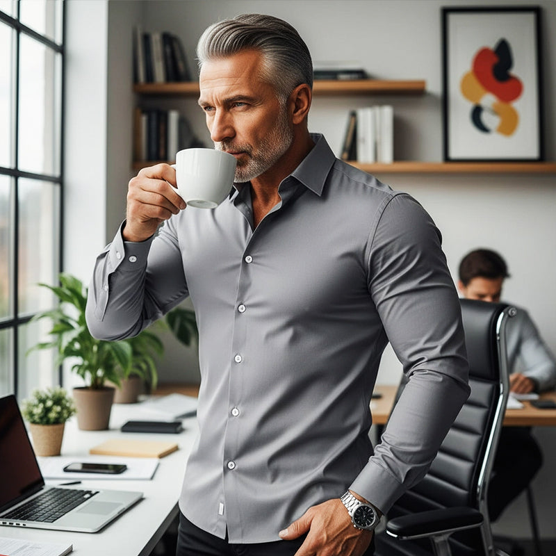 🔈🔈60% korting🔥Effen overhemden met lange mouwen en revers voor heren