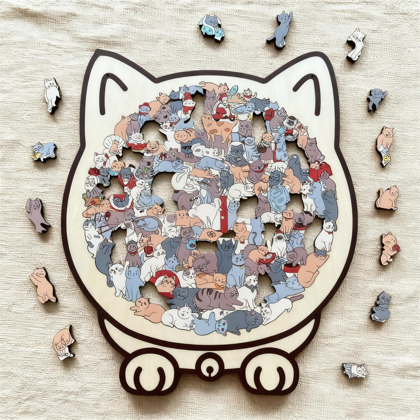 🐱🧩 135-delige Morandi-kleurige Houten Kat Puzzel – Uniek Katvormig Frame, Gedetailleerde Stukken & Stressvermindering (Decoratief Cadeau)!