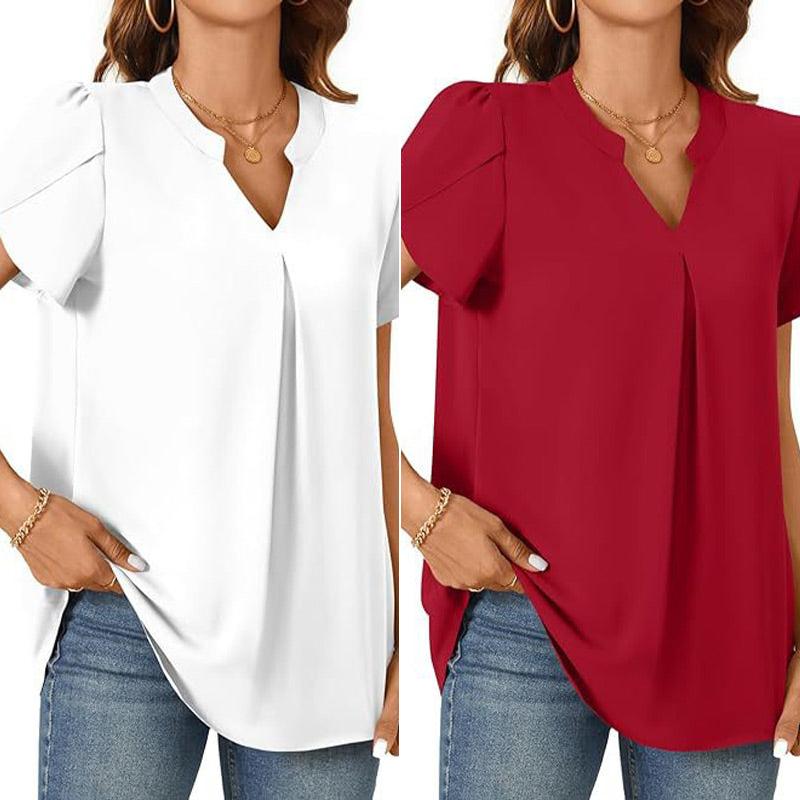 Dames V-hals effen top met korte mouwen