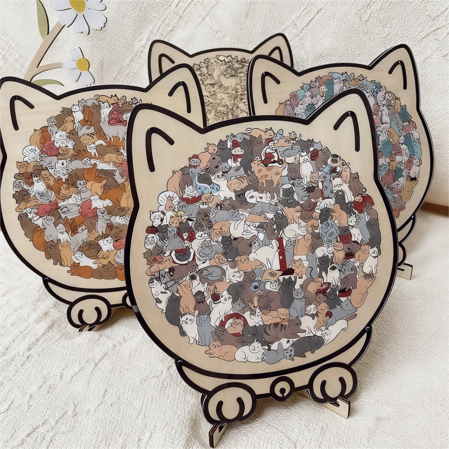 🐱🧩 135-delige Morandi-kleurige Houten Kat Puzzel – Uniek Katvormig Frame, Gedetailleerde Stukken & Stressvermindering (Decoratief Cadeau)!