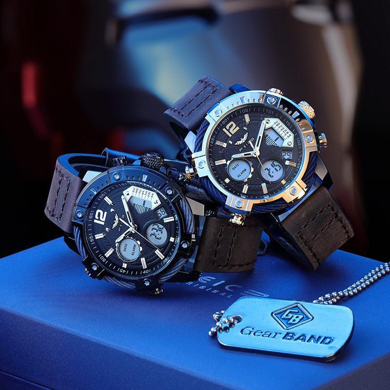 ⌚Multifunctioneel 3ATM waterdicht heren quartz sporthorloge met dubbel display