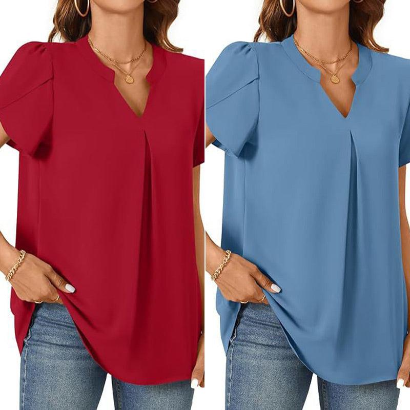 Dames V-hals effen top met korte mouwen