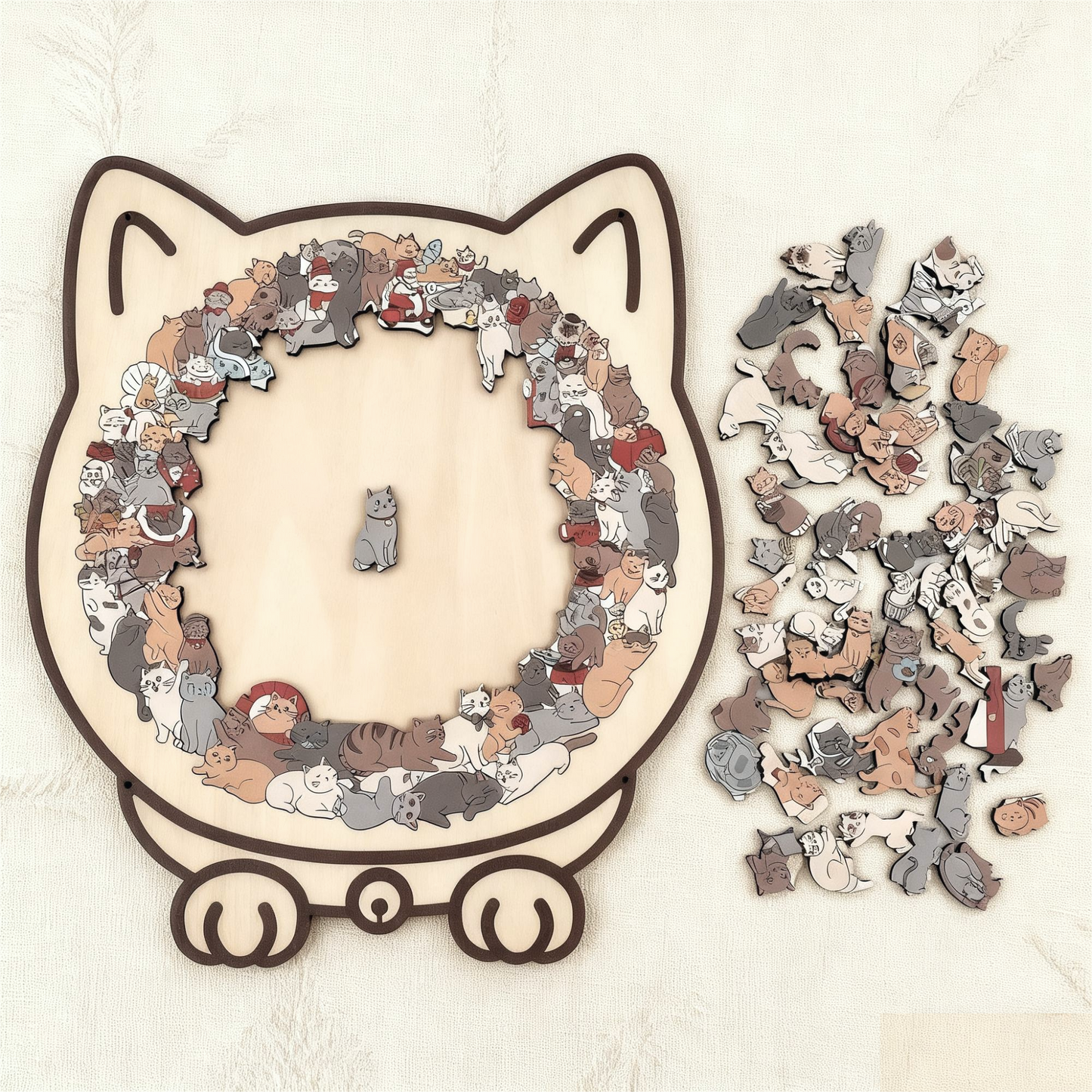 🐱🧩 135-delige Morandi-kleurige Houten Kat Puzzel – Uniek Katvormig Frame, Gedetailleerde Stukken & Stressvermindering (Decoratief Cadeau)!