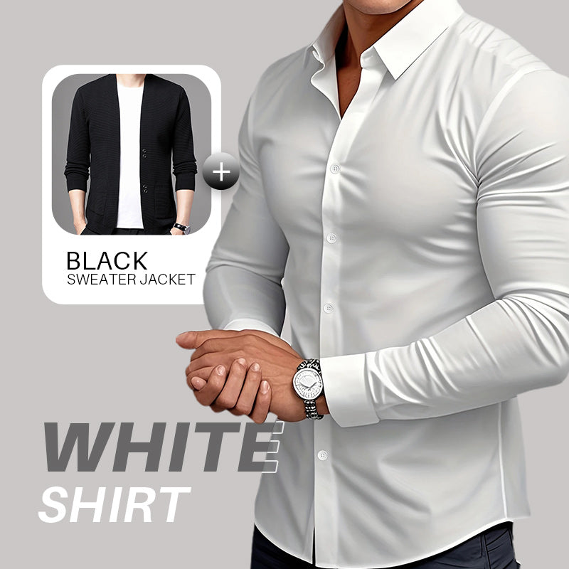 🔈🔈60% korting🔥Effen overhemden met lange mouwen en revers voor heren