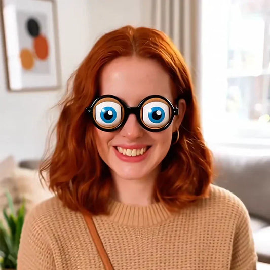👀 Oogbril met trekkoord | 🎉 Verjaardagsfeestjes/rollenspel/feestelijke bijeenkomsten – Met het trekkoord onder de kin kun je de ogen laten knipperen, voor hilarische momenten die iedereen aan het lachen brengen
