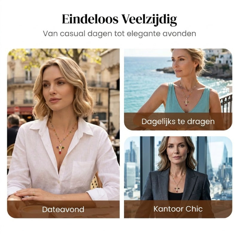 💎 50% KORTING!! ✝️ Kleurrijke ketting met kruisvormige hanger van strass – levendige glinstering, verstelbare lengte en een betekenisvol statement ✨