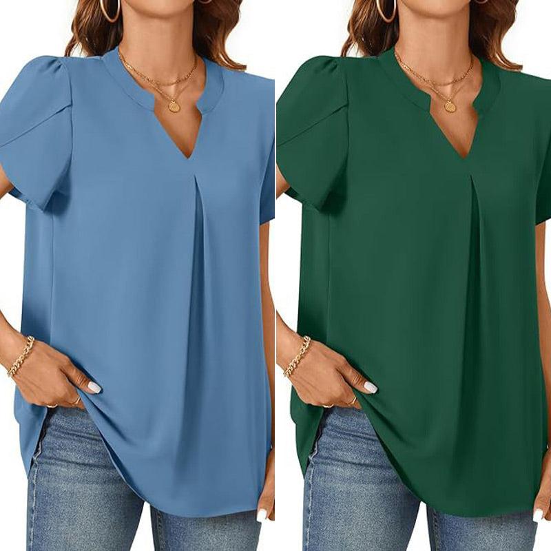 Dames V-hals effen top met korte mouwen