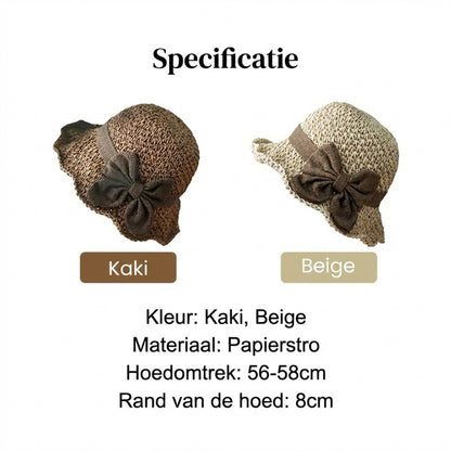 Strohoed in Franse stijl met strik 👒 — Ademend geweven ontwerp, brede golvende rand, bescherming tegen de zon & gezichtsversmallend effect. Verstelbare pasvorm (waait niet af!), opvouwbaar & makkelijk mee te nemen 🌊