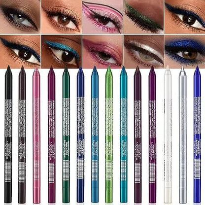 Sparkling Gel Eyeliner-collectie – 14 waterbestendige, parelmoer- en metallic tinten om mee te spelen. Intensiteit in één beweging, blijft de hele dag zitten. 🌈💫