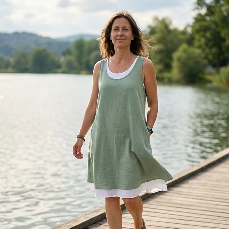 ⏰LAATSTE DAG VAN DE UITVERKOOP 50% KORTING💃Casual, loszittende, mouwloze tanktopjurk voor dames in tweedelige stijl