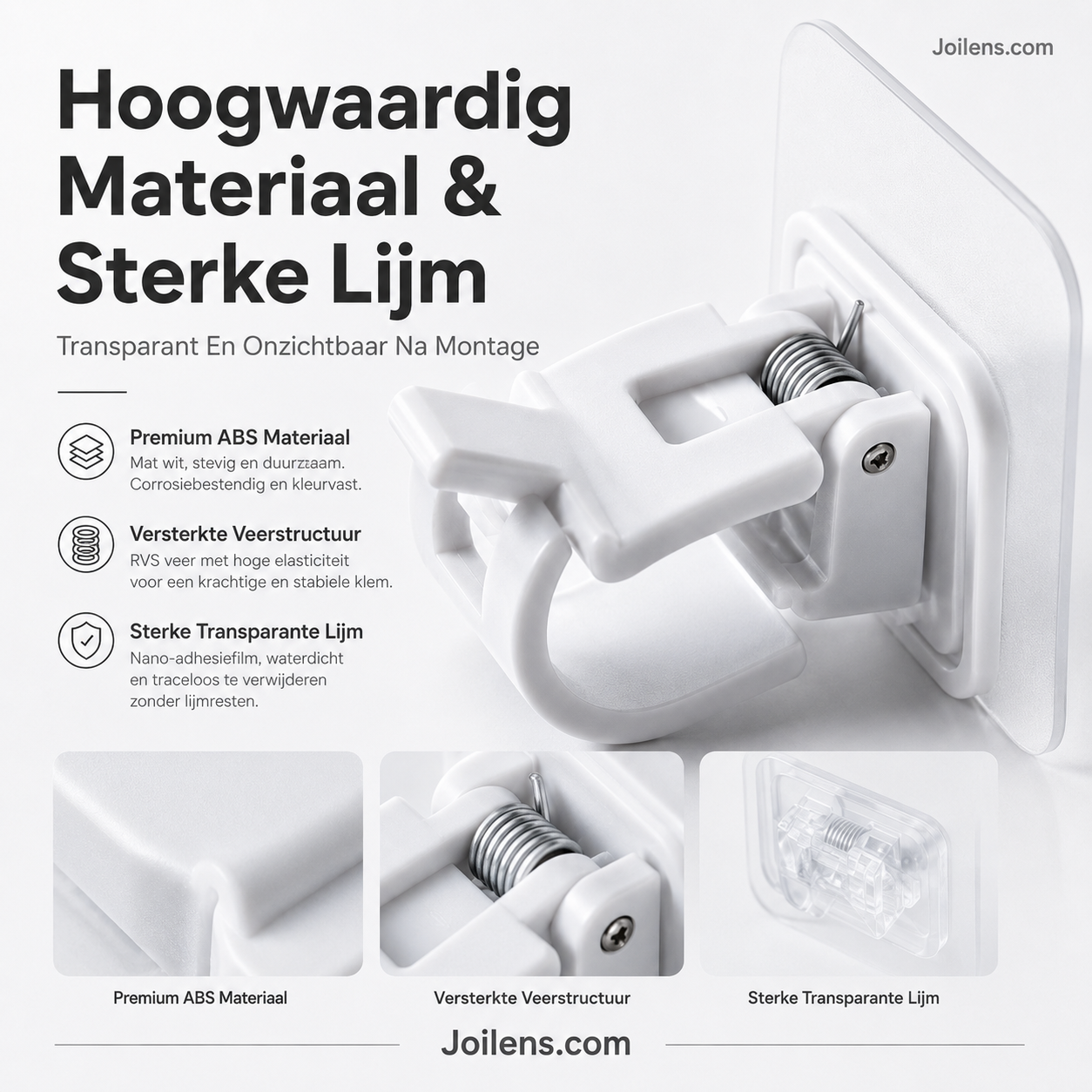 🧷 Spijkerloze gordijnroedehouders | Sterke kleefkracht, draagvermogen tot 2 kg · Boren of spijkers zijn niet nodig, beschadigt de muren niet · Waterdicht en roestbestendig · Geschikt voor diverse materialen