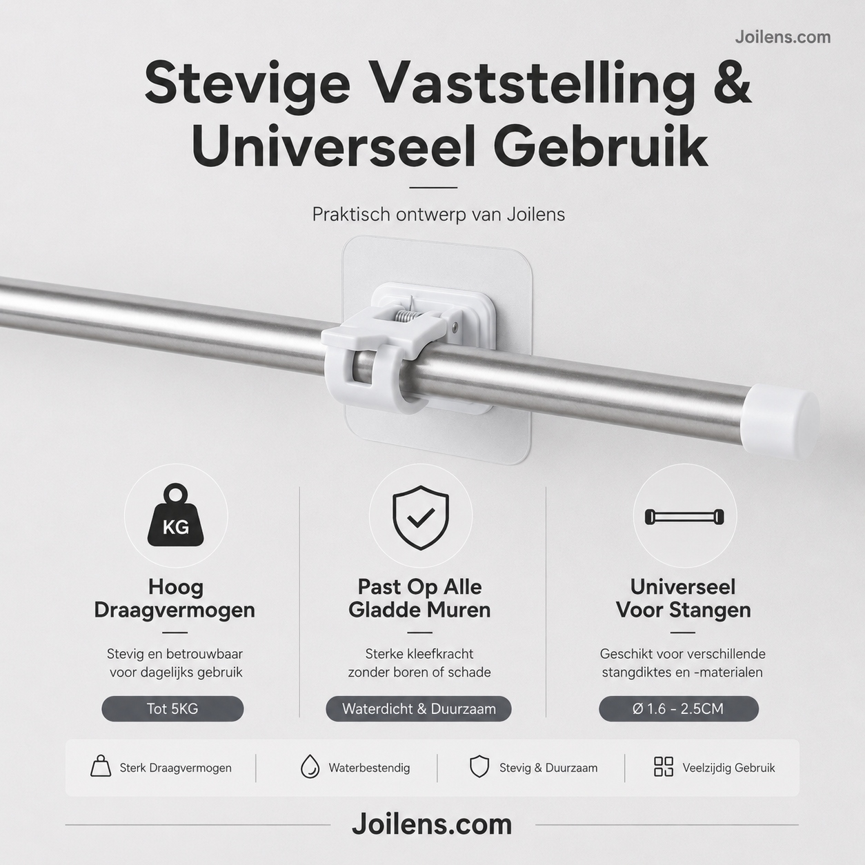 🧷 Spijkerloze gordijnroedehouders | Sterke kleefkracht, draagvermogen tot 2 kg · Boren of spijkers zijn niet nodig, beschadigt de muren niet · Waterdicht en roestbestendig · Geschikt voor diverse materialen