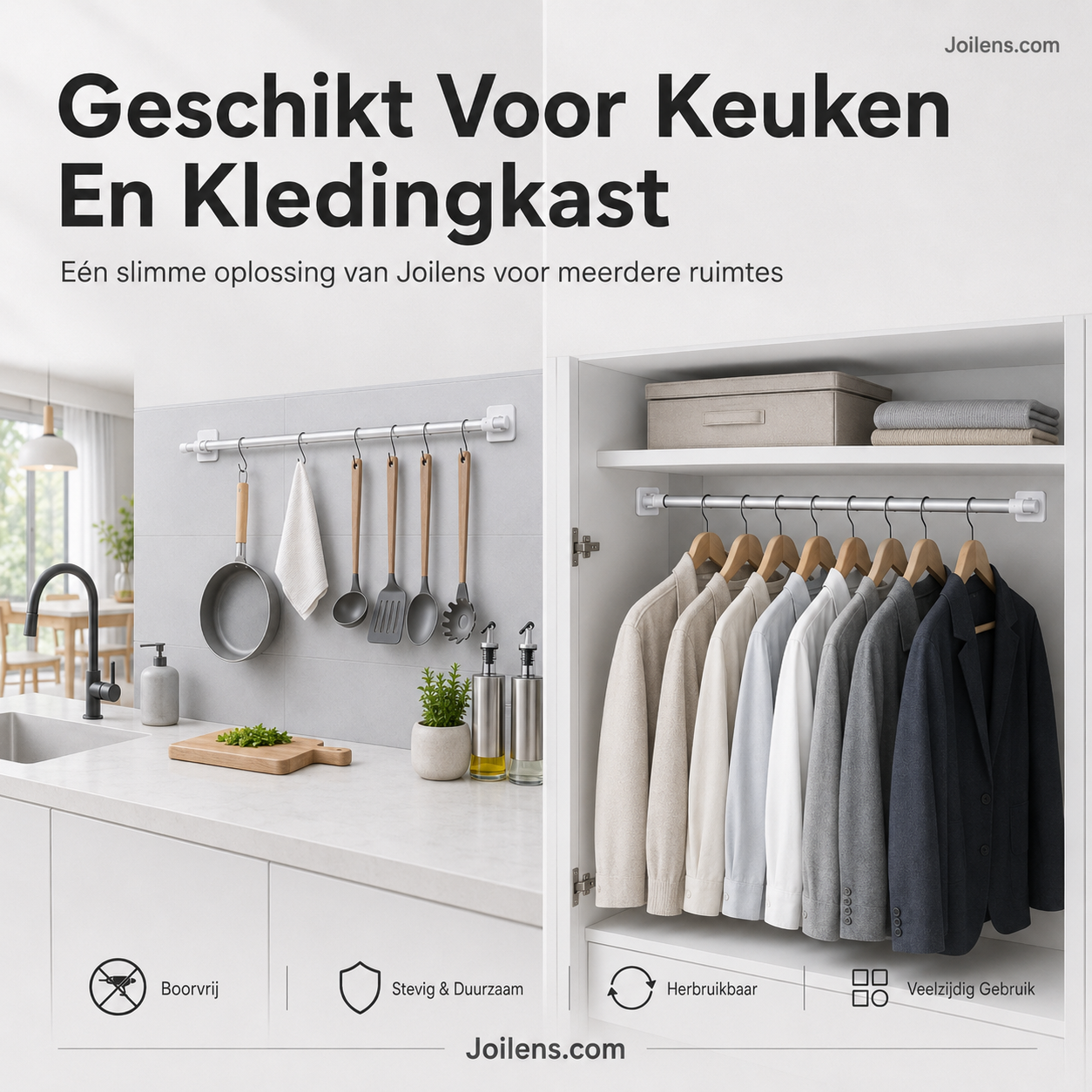 🧷 Spijkerloze gordijnroedehouders | Sterke kleefkracht, draagvermogen tot 2 kg · Boren of spijkers zijn niet nodig, beschadigt de muren niet · Waterdicht en roestbestendig · Geschikt voor diverse materialen