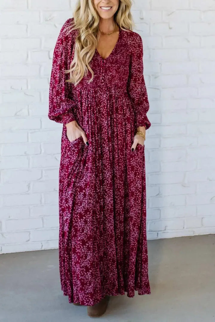 🌺NU 60% KORTING! ✨ Dames maxi-jurk van rayon met bloemenprint, gesmokte taille en voering – flatterende pasvorm, lichtgewicht stof en elegante boho-stijl 💃