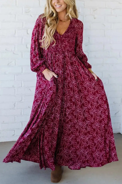 🌺NU 60% KORTING! ✨ Dames maxi-jurk van rayon met bloemenprint, gesmokte taille en voering – flatterende pasvorm, lichtgewicht stof en elegante boho-stijl 💃