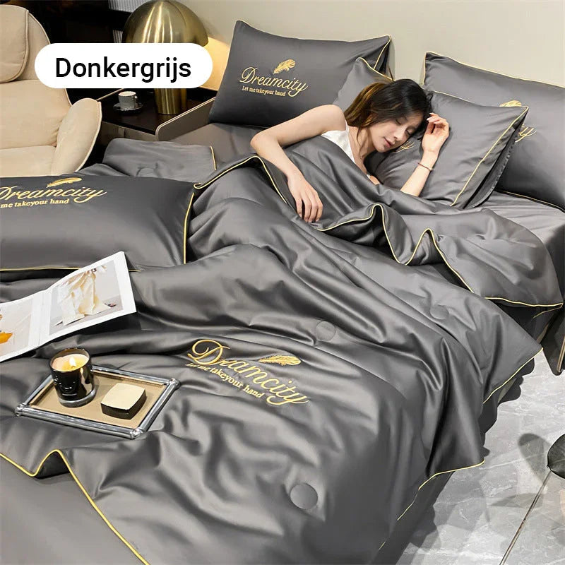 🥵🚫 50% KORTING! Je matras is geen oven. Met deze ijslucht-lichte zomerset voelt je bed als een koel hotelbed op een Grieks eiland. Ademend, zweetafstotend, en zo glad dat je er bijna uit glijdt van comfort!