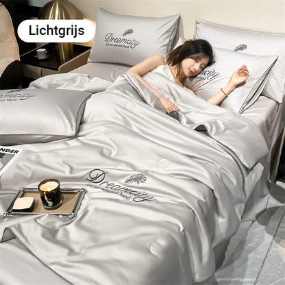 🥵🚫 50% KORTING! Je matras is geen oven. Met deze ijslucht-lichte zomerset voelt je bed als een koel hotelbed op een Grieks eiland. Ademend, zweetafstotend, en zo glad dat je er bijna uit glijdt van comfort!