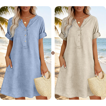 🏖️ 50% KORTING! 👗 Damesjurk met V-hals – losse pasvorm, zakken en ademend