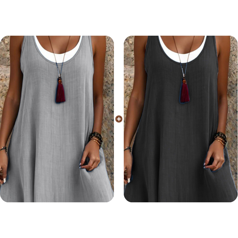 ⏰LAATSTE DAG VAN DE UITVERKOOP 50% KORTING💃Casual, loszittende, mouwloze tanktopjurk voor dames in tweedelige stijl