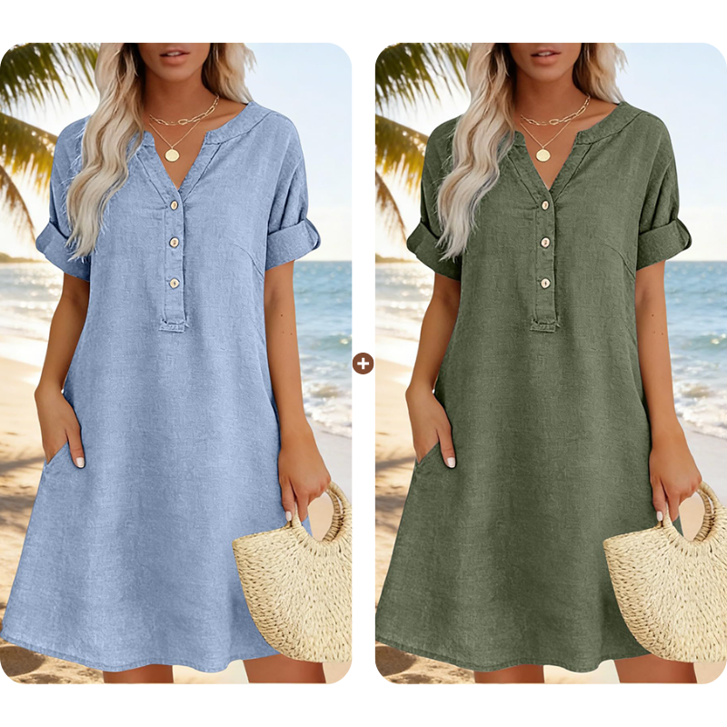 🏖️ 50% KORTING! 👗 Damesjurk met V-hals – losse pasvorm, zakken en ademend