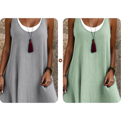 ⏰LAATSTE DAG VAN DE UITVERKOOP 50% KORTING💃Casual, loszittende, mouwloze tanktopjurk voor dames in tweedelige stijl