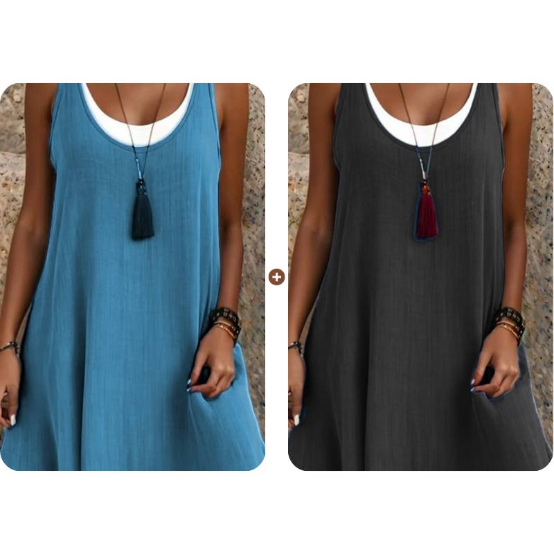 ⏰LAATSTE DAG VAN DE UITVERKOOP 50% KORTING💃Casual, loszittende, mouwloze tanktopjurk voor dames in tweedelige stijl