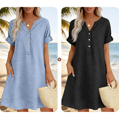 🏖️ 50% KORTING! 👗 Damesjurk met V-hals – losse pasvorm, zakken en ademend
