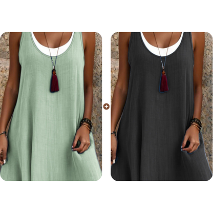 ⏰LAATSTE DAG VAN DE UITVERKOOP 50% KORTING💃Casual, loszittende, mouwloze tanktopjurk voor dames in tweedelige stijl