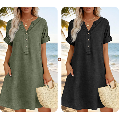 🏖️ 50% KORTING! 👗 Damesjurk met V-hals – losse pasvorm, zakken en ademend