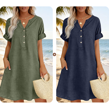 🏖️ 50% KORTING! 👗 Damesjurk met V-hals – losse pasvorm, zakken en ademend