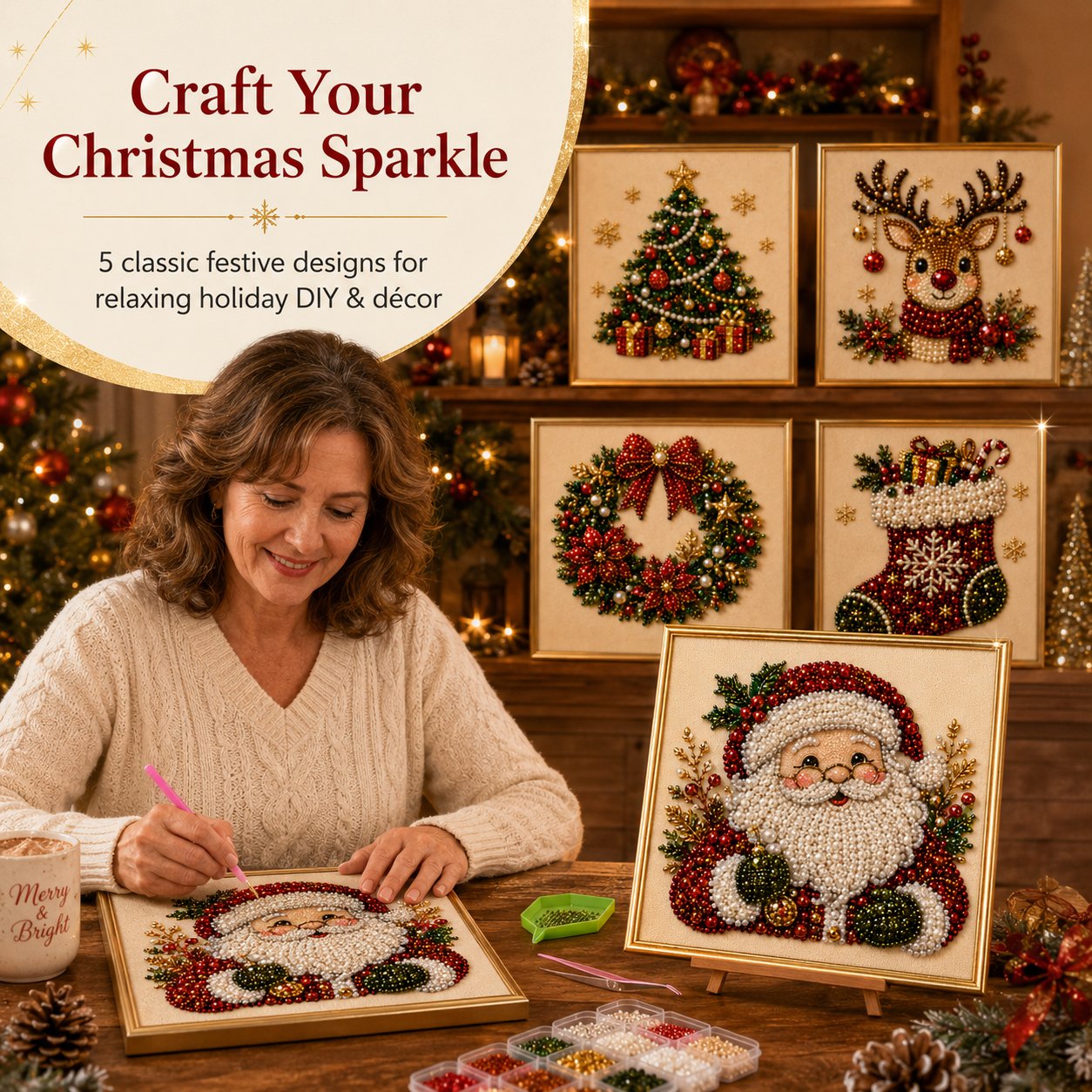 🧘 Ontspannend en geschikt voor beginners 🎨💎 DIY Kerst Parel & Strass Schilderkit