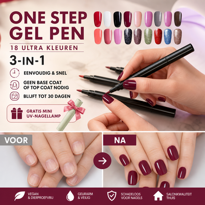 💅 KOOP 1, KRIJG 1 GRATIS! ✨ One Step Nail Gel Pen – Inclusief gratis mini UV-nagellamp – Geen basis- of topcoat nodig – perfect voor doe-het-zelf manicures onderweg 🎨💡✨