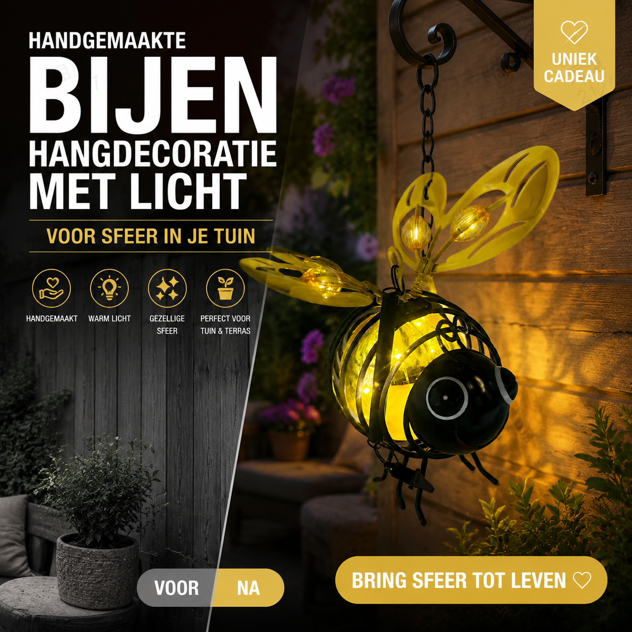🐝 Buiten Hangend Zonne-energie Bij Licht - Het Perfecte Cadeau Voor Plantenliefhebbers, Mama's Of Iedereen Die Glimlacht❤️