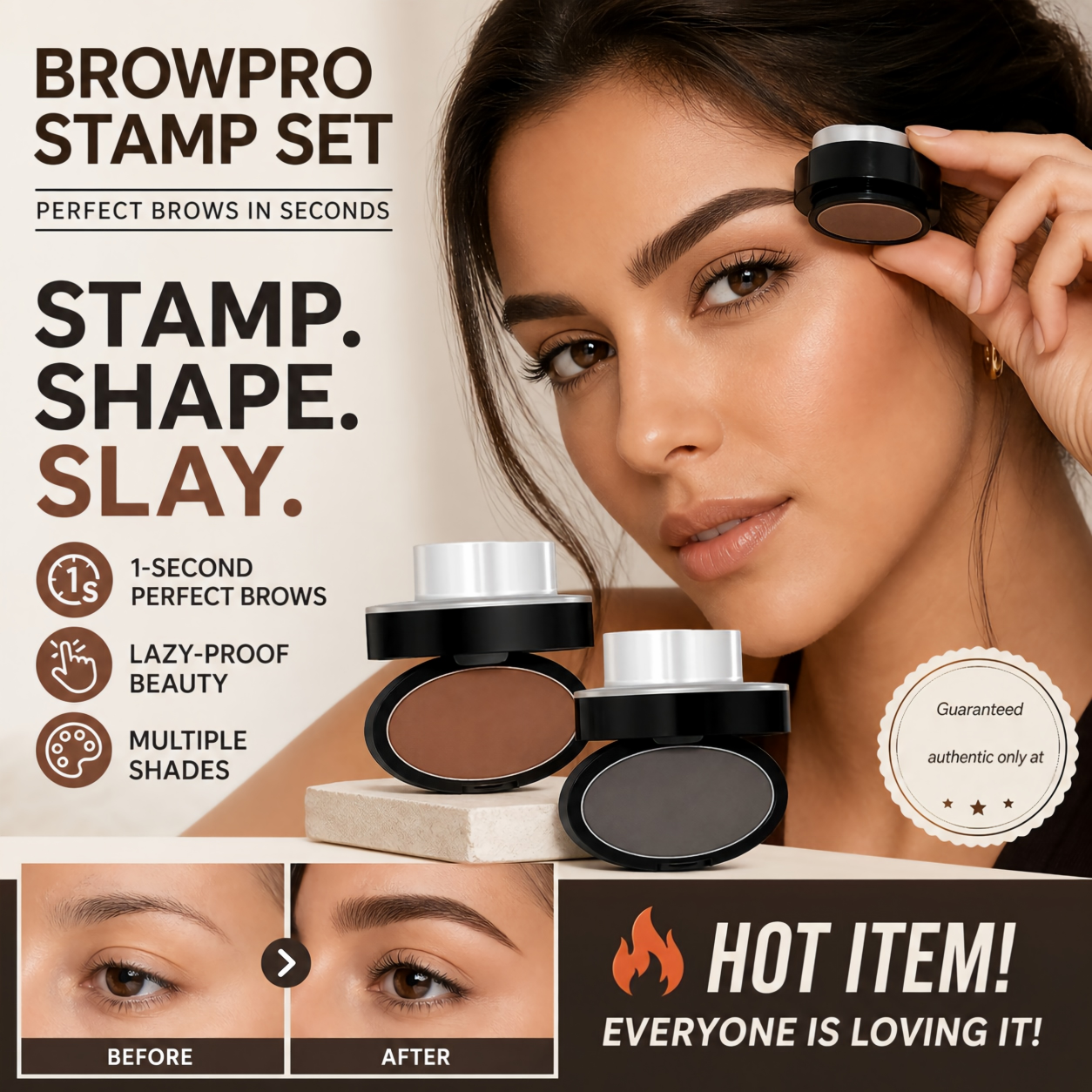 🔥 1+1 GRATIS 💖 50K+ Verkocht | Wenkbrauw Stempel Poeder Kit – Natuurlijke, Symmetrische Wenkbrauwen in Eén Druk | Waterproof tot 24U ✨