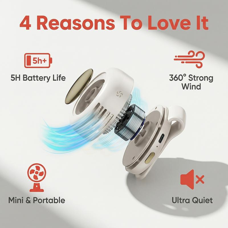 🌀50% KORTING🌿 Ventilator zonder bladen | 360° draaibaar · Bevestigbaar of hangend · Ultralicht en draagbaar · Snel opladen in 1,5 uur met een lange batterijduur · 3 snelheidsstanden