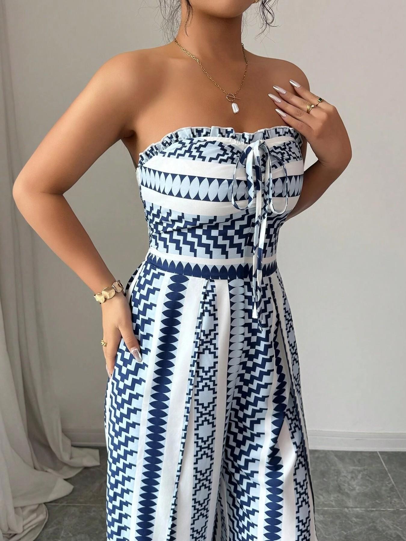 🌀 BE PERSTIJN 50% KORTING! 💥 Geometrisch jumpsuit met halterhals en split – Unieke print, elegante pasvorm, veelzijdige stijl ✨