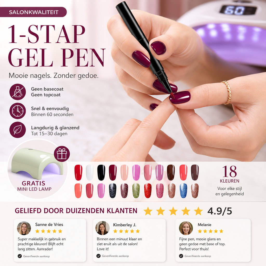💅 KOOP 1, KRIJG 1 GRATIS! ✨ One Step Nail Gel Pen – Inclusief gratis mini UV-nagellamp – Geen basis- of topcoat nodig – perfect voor doe-het-zelf manicures onderweg 🎨💡✨