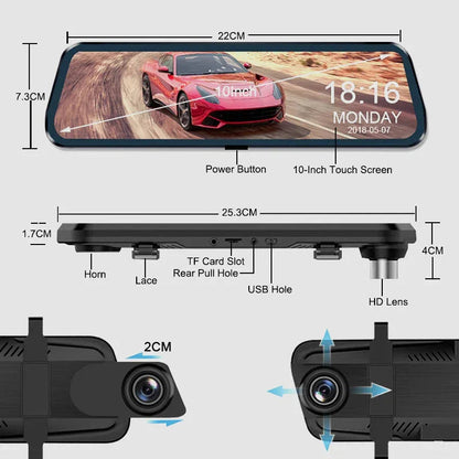 👁️10-inch achteruitrijcamera & dashcam met volledig touchscreen – 1080P HD-nachtzicht, dubbele lens – ideaal voor veilig rijden en parkeren🚗📹