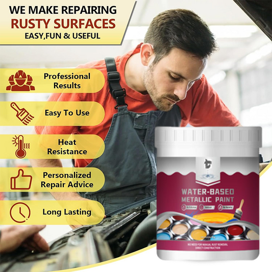 🔥50% KORTING!🏠Rust Converter Metallic Paint – Eén laag houdt roest tegen, schuren of dampen niet nodig. Droogt op tot een strakke metalen afwerking. Perfect voor tuingereedschap en hekken. 🔨🛡️