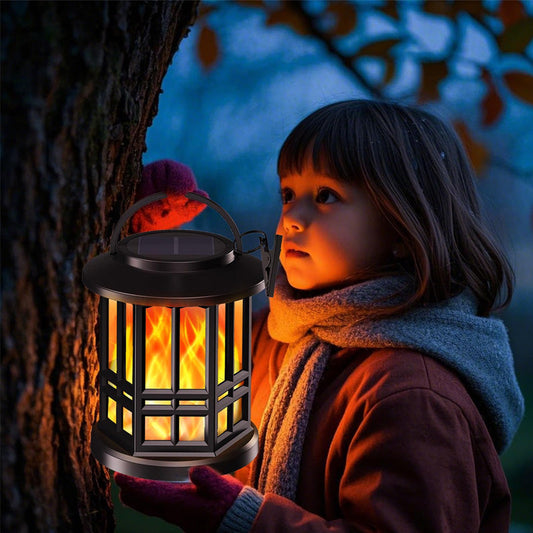 ✨🔥 Verbetere zonneverlichte lantaarn met flakkerend vlam-effect – waterdicht en ideaal voor buiten