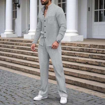 👕 60% KORTING! 👖 Heren 2-delige wafelstof set – Comfortabel om te dragen, ademend en veelzijdig 🍂
